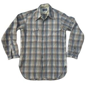 VTG Men’s Pendleton Blue Brown Plaid Flannel Shirt 100% Virgin Wool Size L/XL